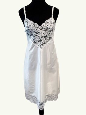 Vintage Kickernick Slip Dress White Lace Nylon 70s 80s Size 34
